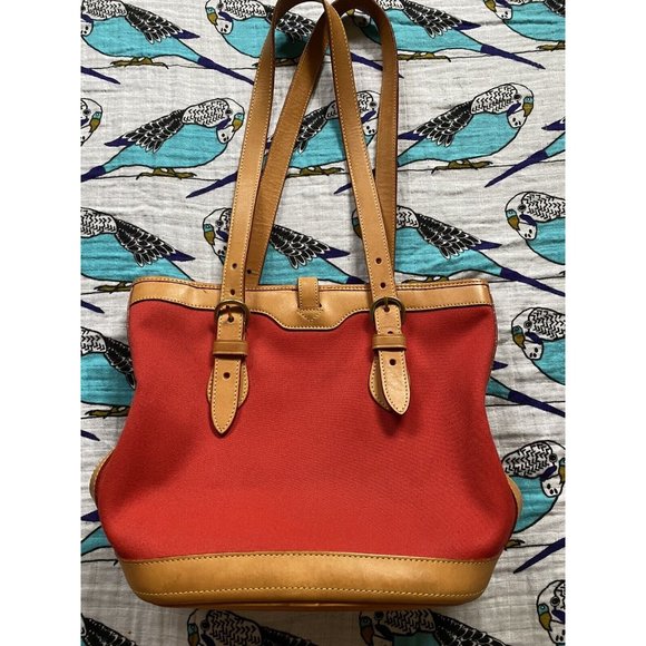 Dooney & Bourke Shoulder Bag Tote Leather Canvas Red Adjustable Straps Made USA - Picture 3 of 12